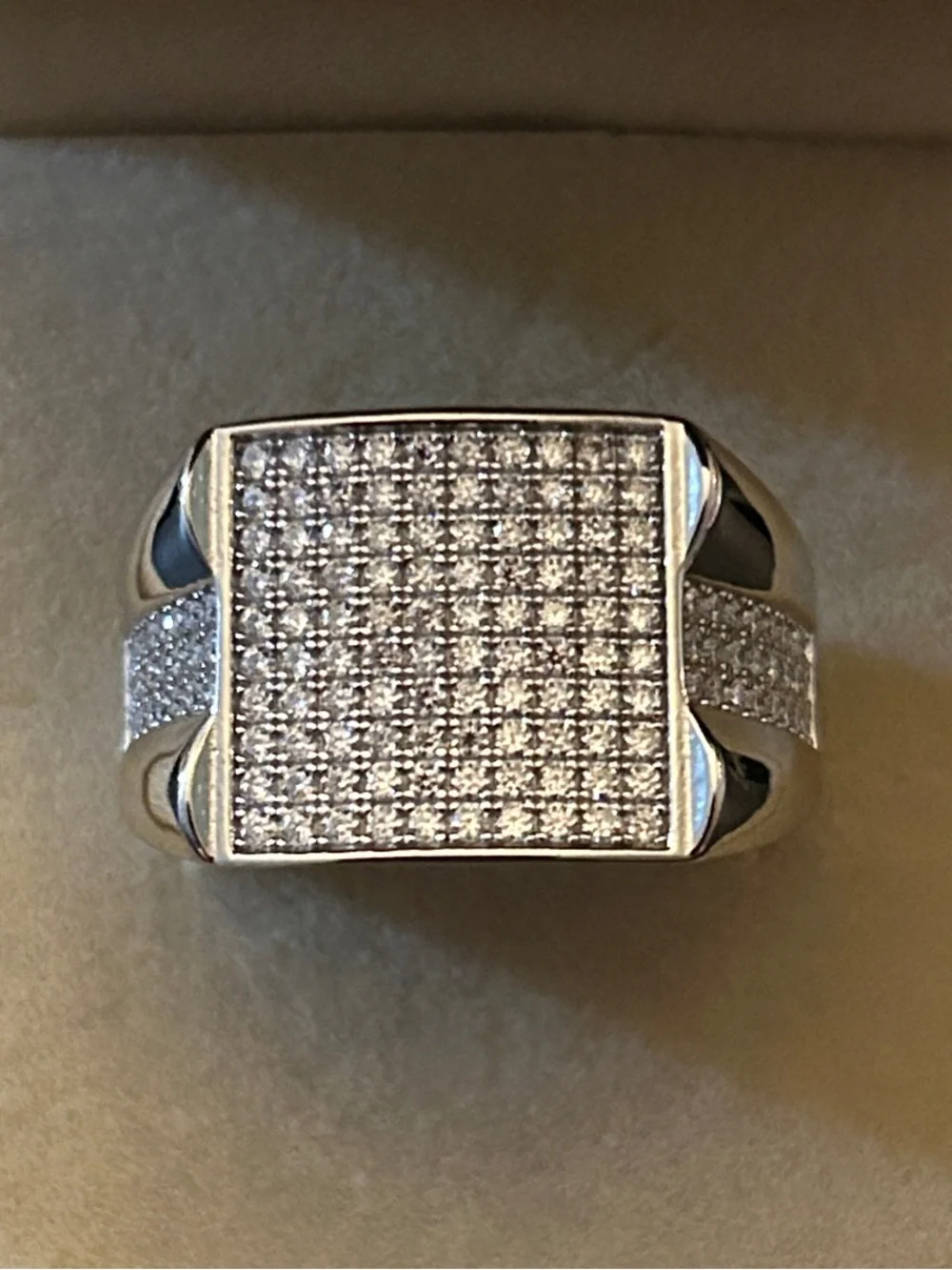 4.00CTW 💎 Moissanite 925 Sterling Silver Men's Pavé Square Signet Ring